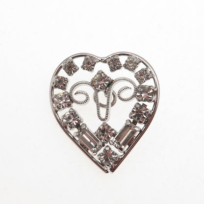 Phyllis 925 Sterling Silver Antique Art Deco Rhinestone Heart Charm Pendant