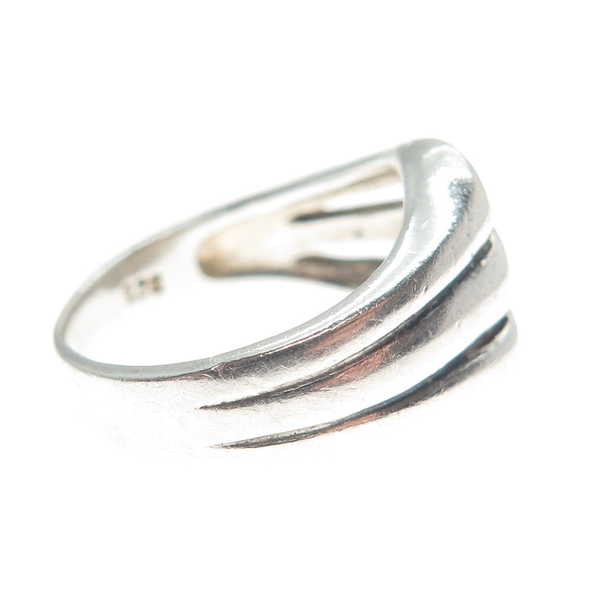 925 Sterling Silver Vintage Modernist 3-Row Wavy Ring Size 6