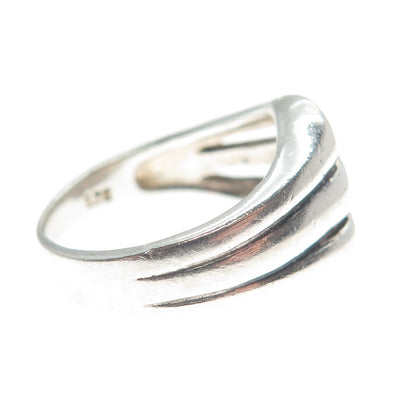 925 Sterling Silver Vintage Modernist 3-Row Wavy Ring Size 6