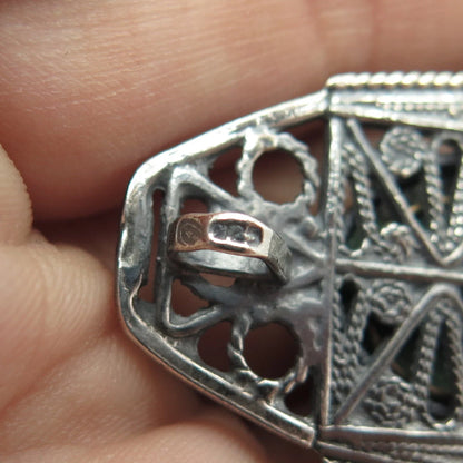 925 Sterling Silver Vintage Real Chrysocolla Gem Filigree Ethnic Slide Pendant