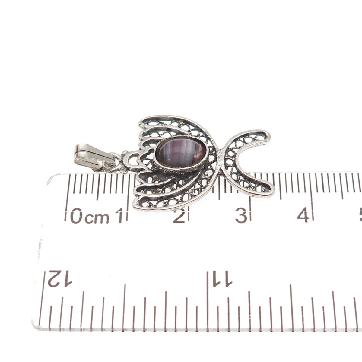 925 Sterling Silver Vintage Murano Glass Menorah Oxidized Charm Pendant