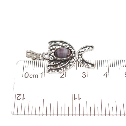 925 Sterling Silver Vintage Murano Glass Menorah Oxidized Charm Pendant