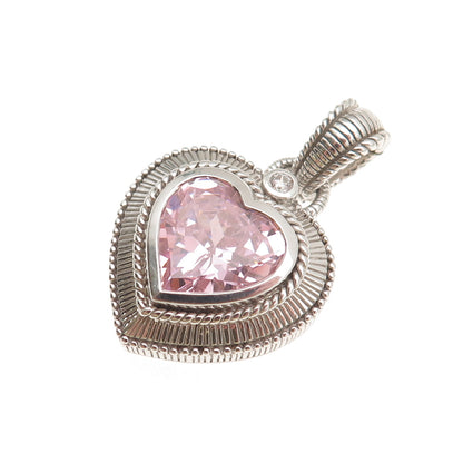 Judith Ripka 925 Sterling Silver Lavender & White C Z Heart Charm Pendant