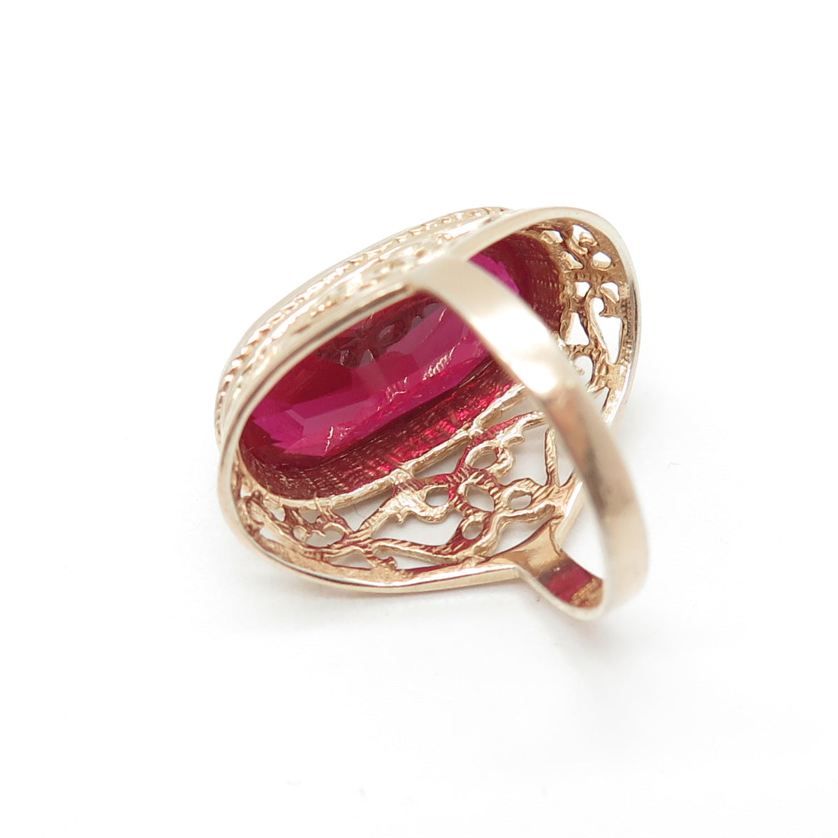 925 Sterling Silver Rose Gold Plated Lab-Created Ruby Ornate Ring Size 6.5