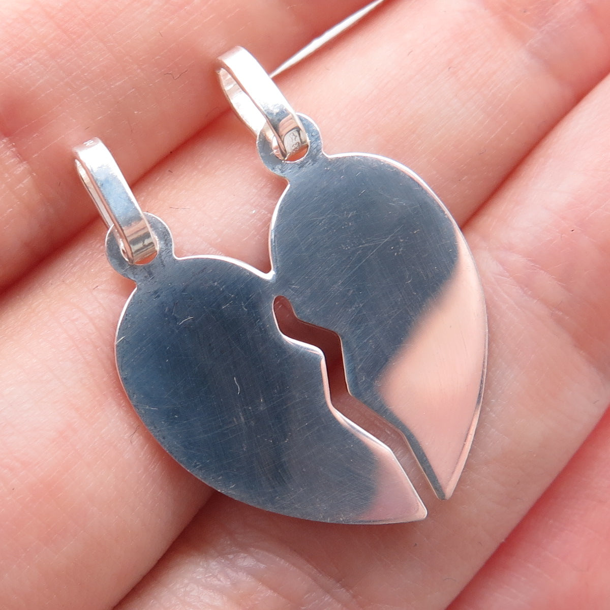 925 Sterling Silver Italy Love Amour Liebe 2-Piece Breakable Heart Pendant