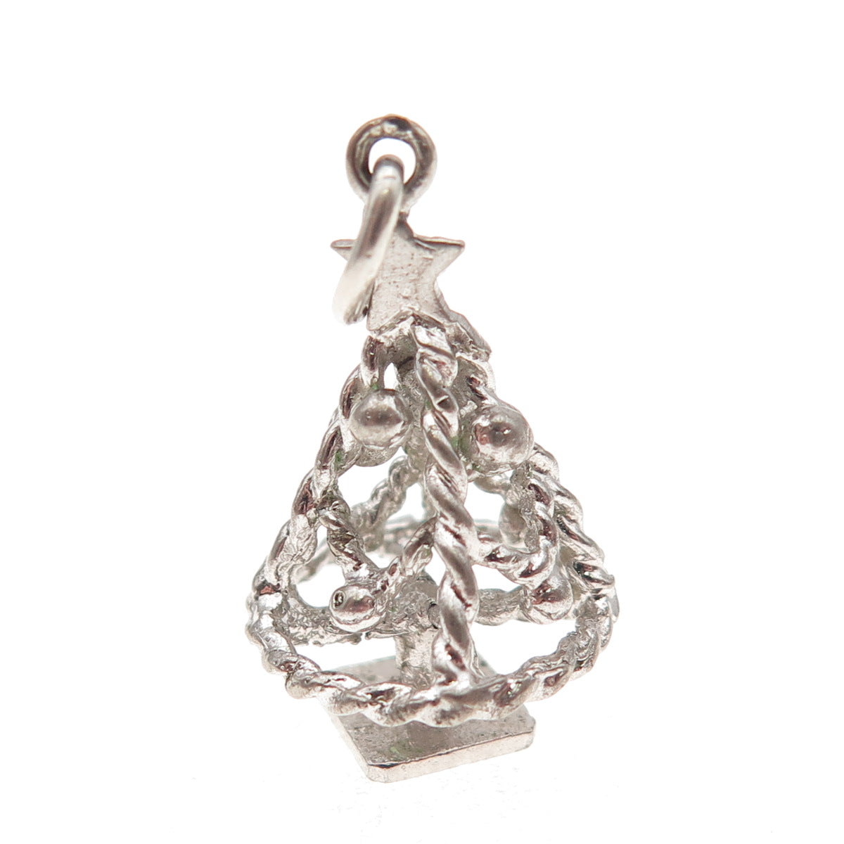 925 Sterling Silver Antique Art Deco Christmas Tree 3D Charm Pendant