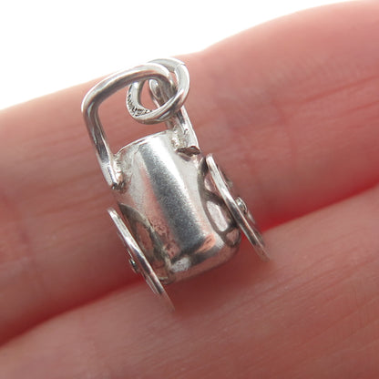 925 Sterling Silver Antique Art Deco Wheelbarrow Pot Minimalist 3D Charm Pendant