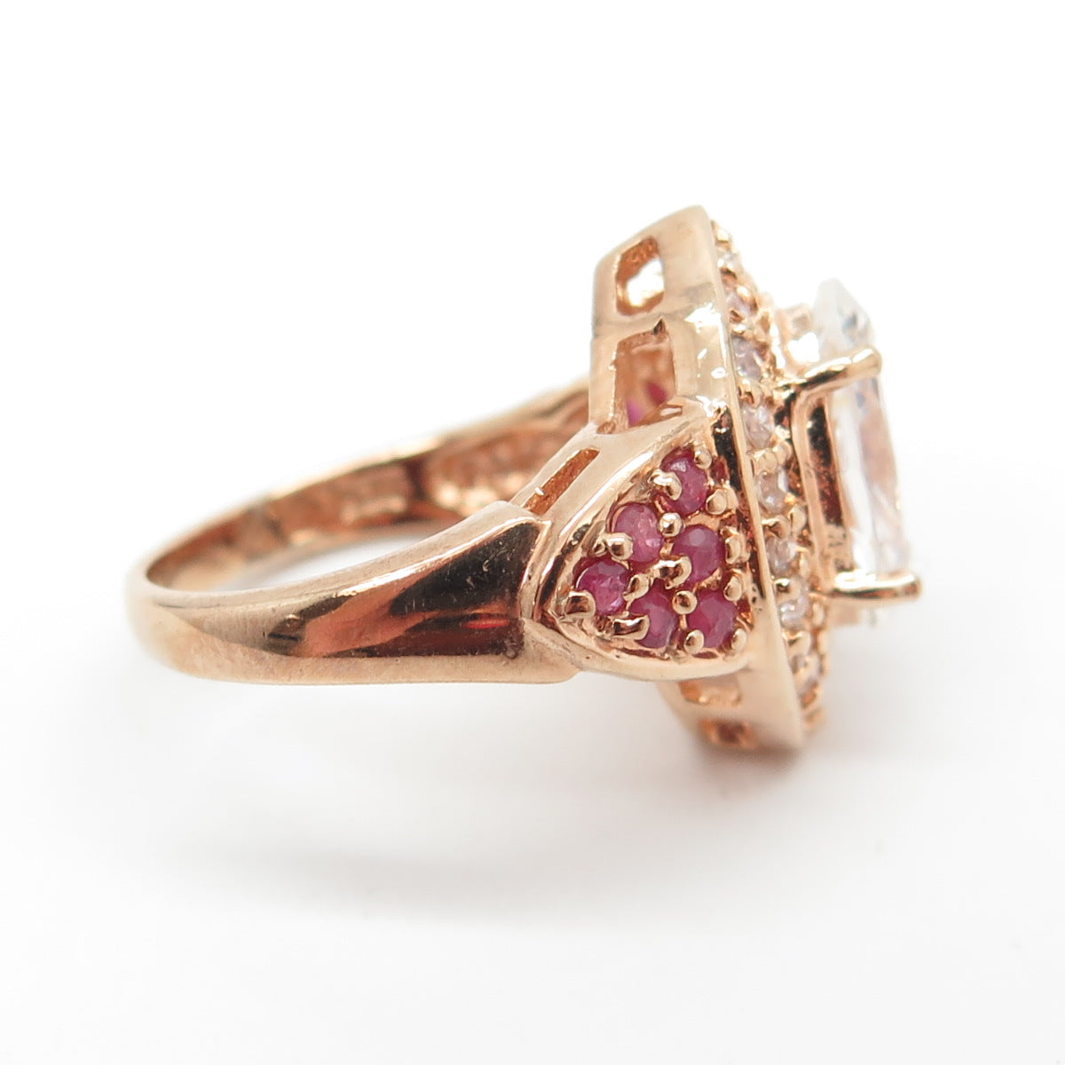 925 Sterling Silver Rose Gold Plated Real Ruby & C Z Bohemian Ring Size 6