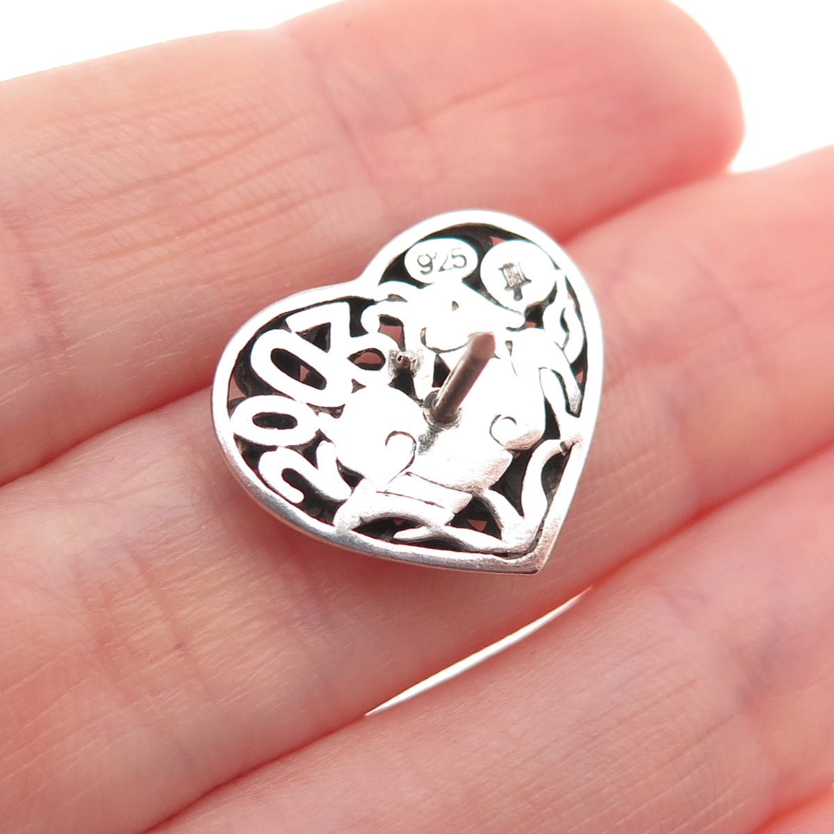 John Hardy 925 Sterling Silver Vintage Heart Dotted Tie Tack / Lapel Pin