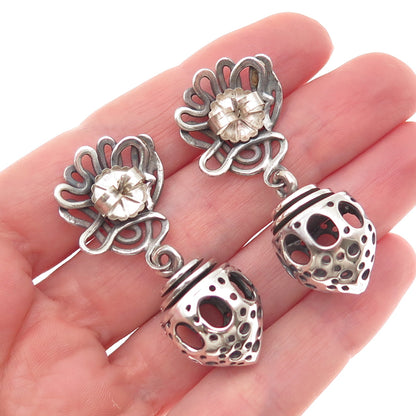 925 Sterling Silver Vintage Modernist Oxidized Bead Dangle Earrings