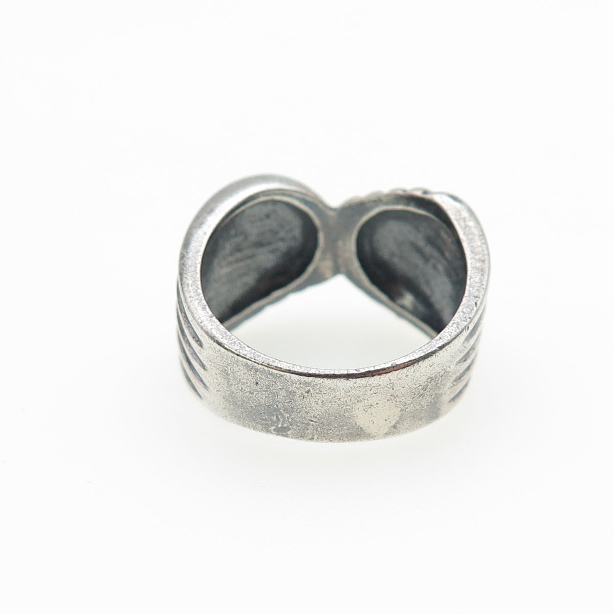 925 Sterling Silver Vintage Modernist Ribbed Bypass Oxidized Ring Size 5