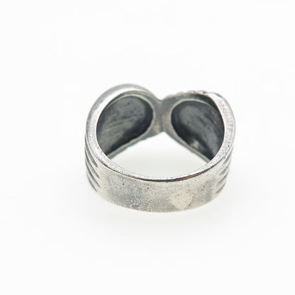 925 Sterling Silver Vintage Modernist Ribbed Bypass Oxidized Ring Size 5