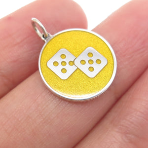 925 Sterling Silver Yellow Enamel Number 10 Lucky Dice Minimalist Charm Pendant