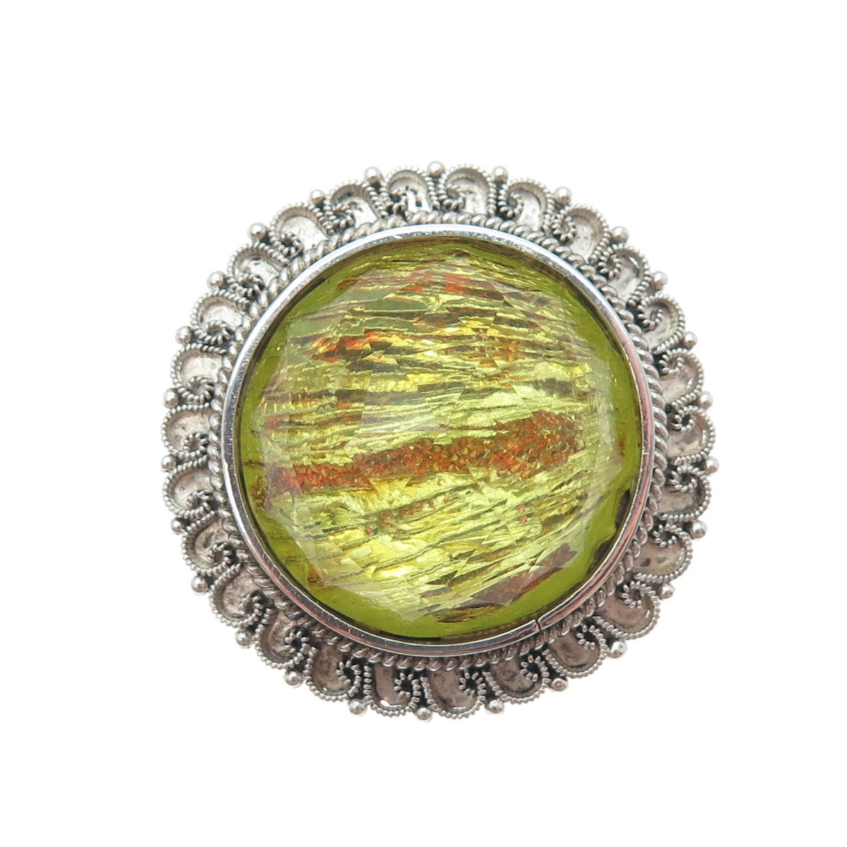 925 Sterling Silver Vintage Mexico Dichroic Glass Sun Pin Brooch / Pendant