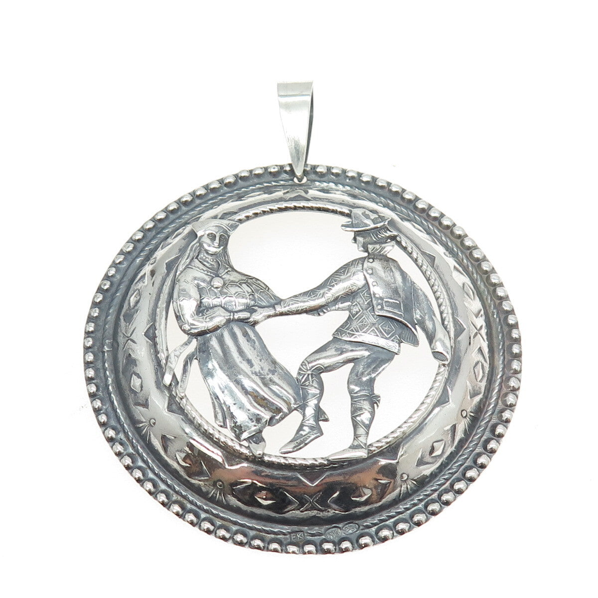 925 Sterling Silver Vintage Dancing Couple Engraved Pendant
