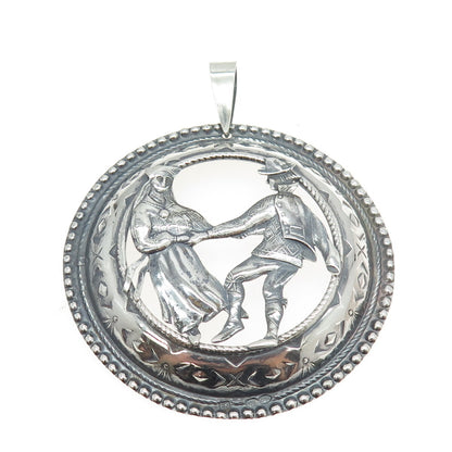 925 Sterling Silver Vintage Dancing Couple Engraved Pendant