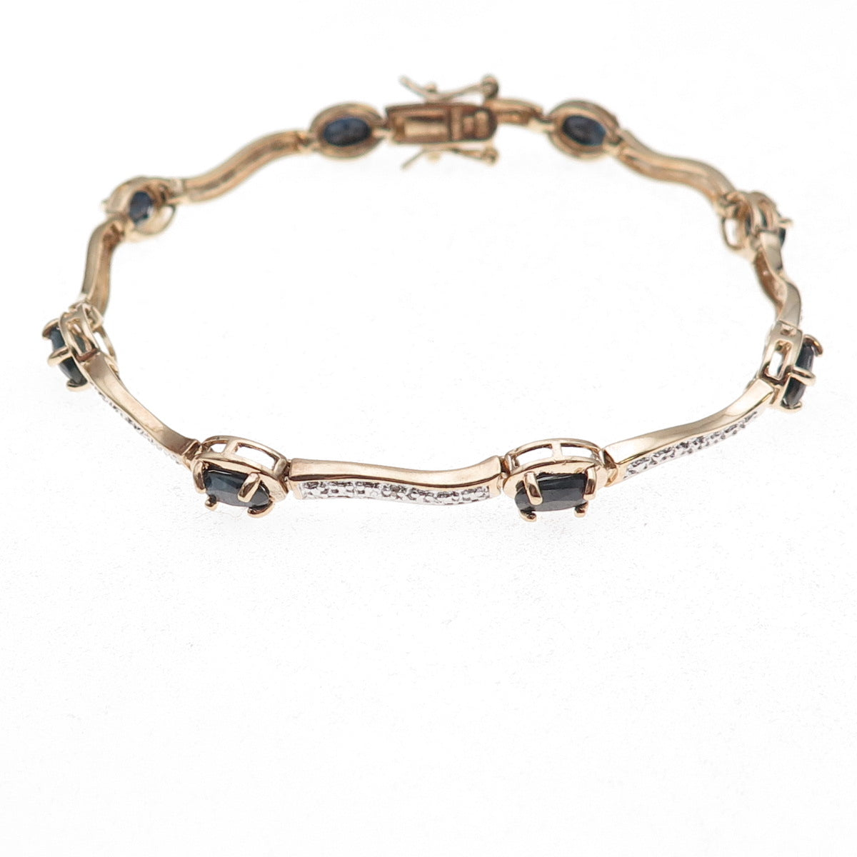Ross Simons Sterling Silver Gold Plated Real Diamond & Sapphire Bracelet 7.25"