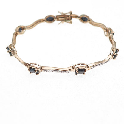 Ross Simons Sterling Silver Gold Plated Real Diamond & Sapphire Bracelet 7.25"