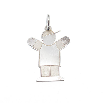 925 Sterling Silver Vintage Happy Boy Love Kid Minimalist Charm Pendant
