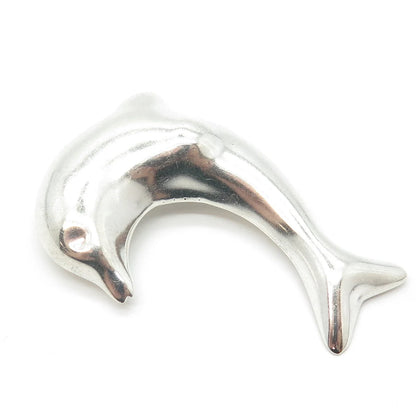 925 Sterling Silver Vintage Mexico Friendly Dolphin Pin Brooch