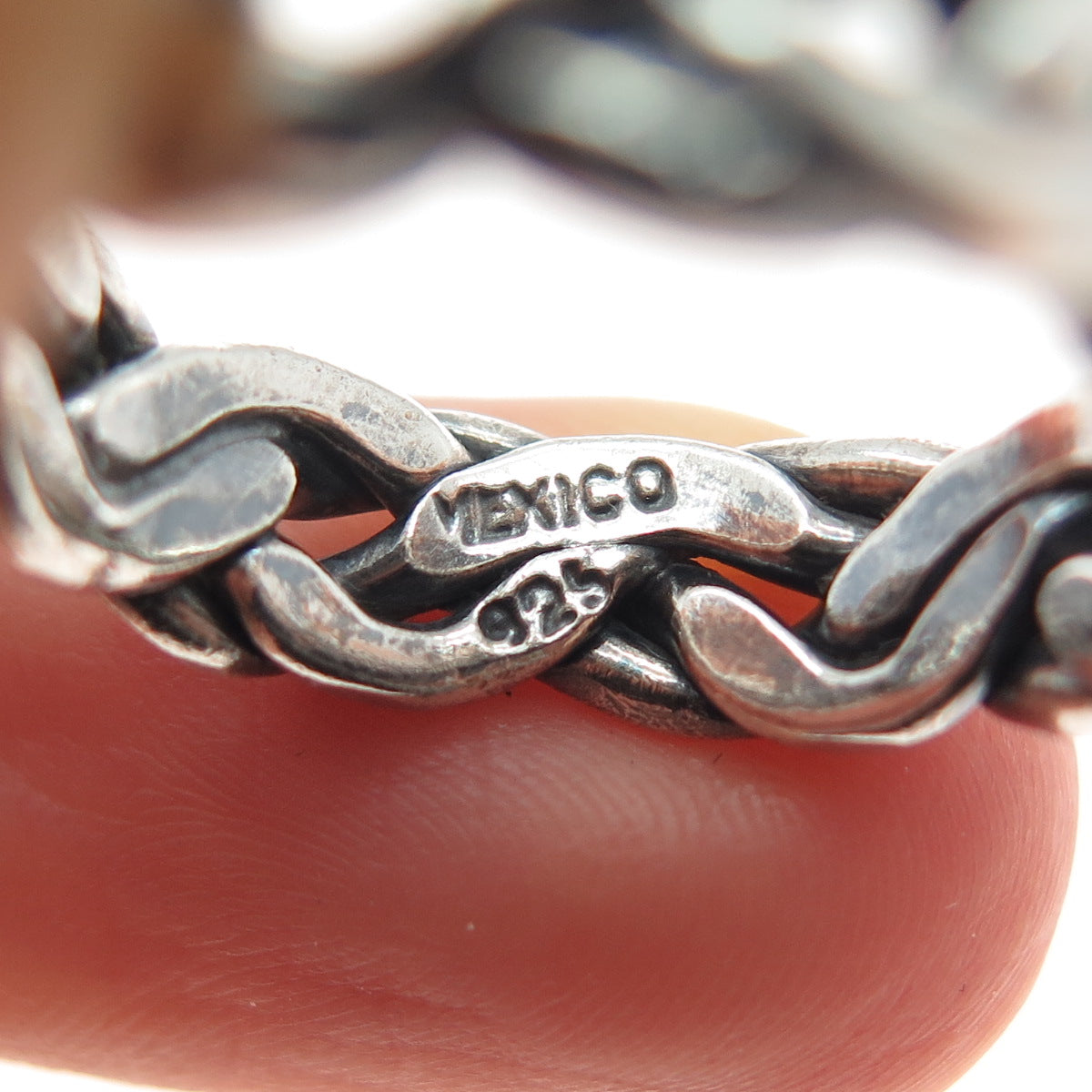 925 Sterling Silver Vintage Mexico Braided Oxidized Band Ring Size 8.25