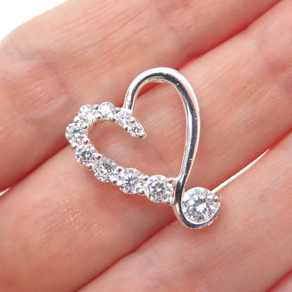 925 Sterling Silver Graduated Round-Cut C Z Heart Minimalist Slide Pendant