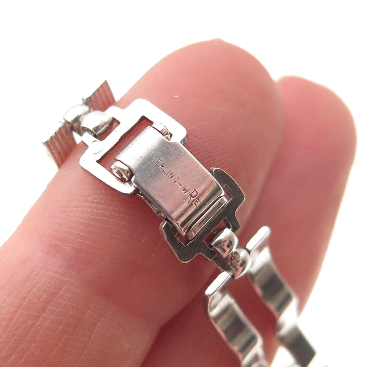 WRE W.E. Richards 925 Sterling Silver Vintage Razor Blade Link Bracelet 7"