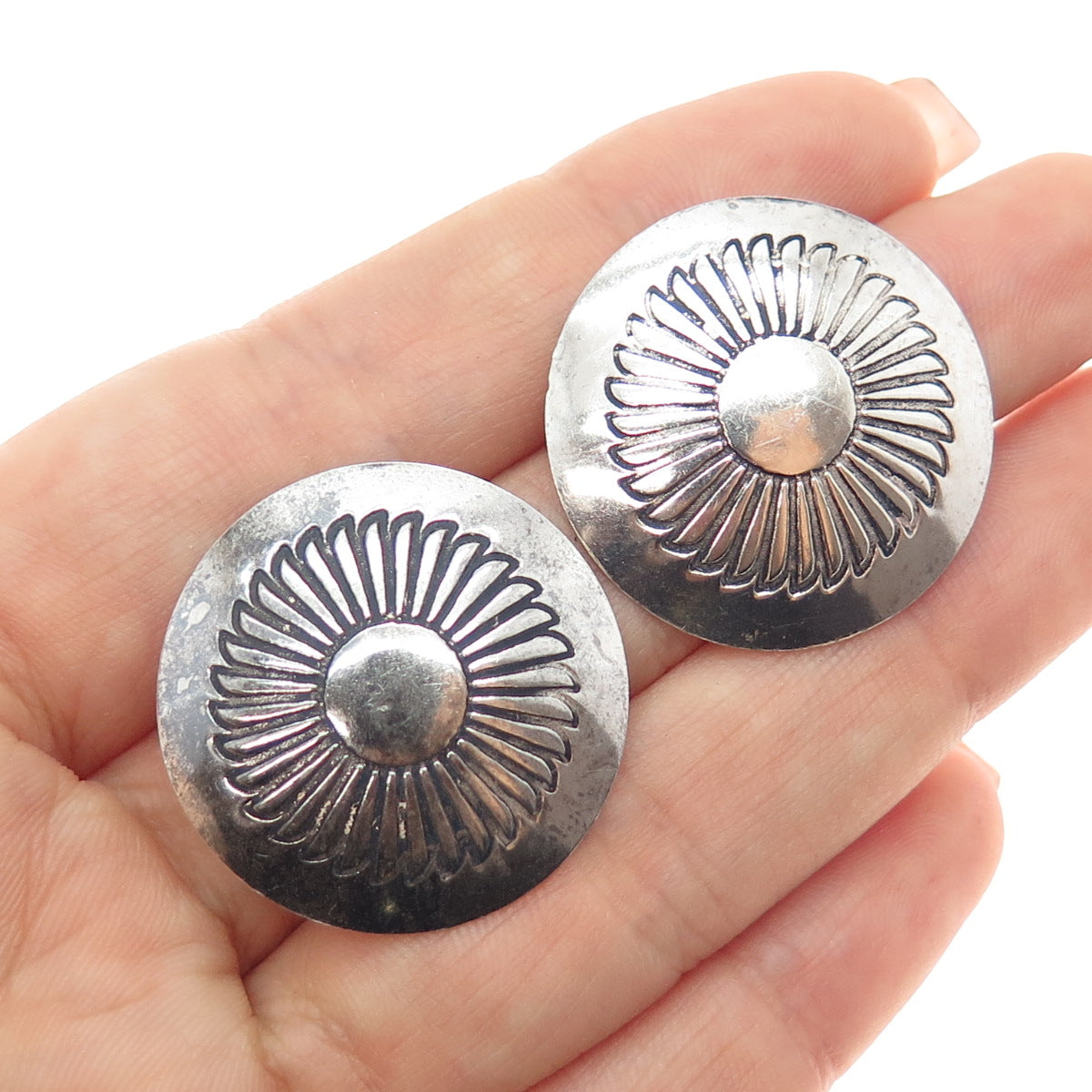 Old Pawn Sterling Silver Vintage Southwestern Concho Tribal Oxidized Earrings