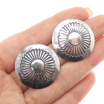 Old Pawn Sterling Silver Vintage Southwestern Concho Tribal Oxidized Earrings