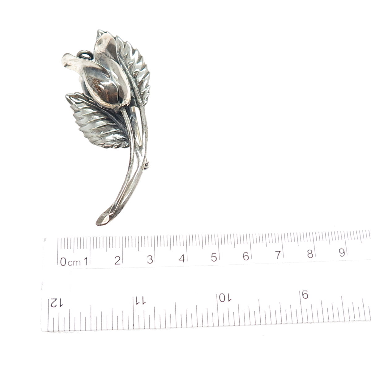 JEWELART 925 Sterling Silver Antique Art Deco Rose Flower Oxidized Pin Brooch