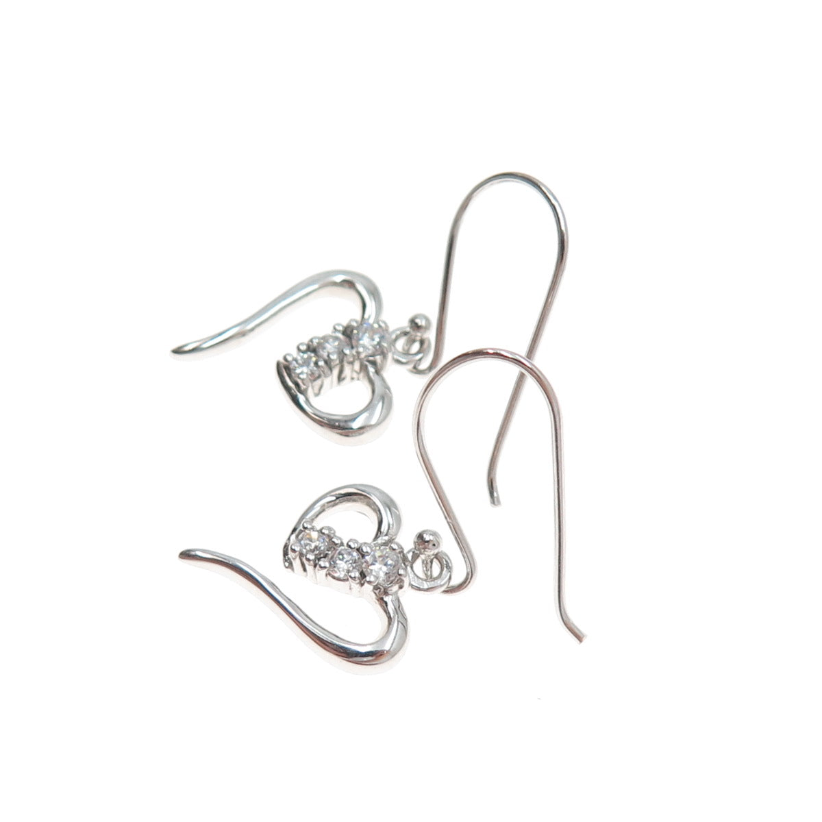 925 Sterling Silver Round-Cut C Z Heart Dangle Earrings