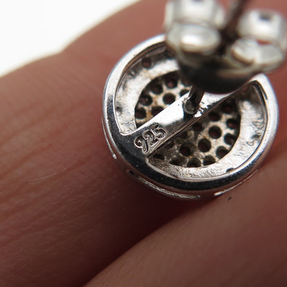 SUN 925 Sterling Silver Real Round-Cut Diamond Stud Earrings