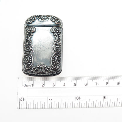 925 Sterling Silver Antique Art Deco Floral Repousse Oxidized Vesta Match Case