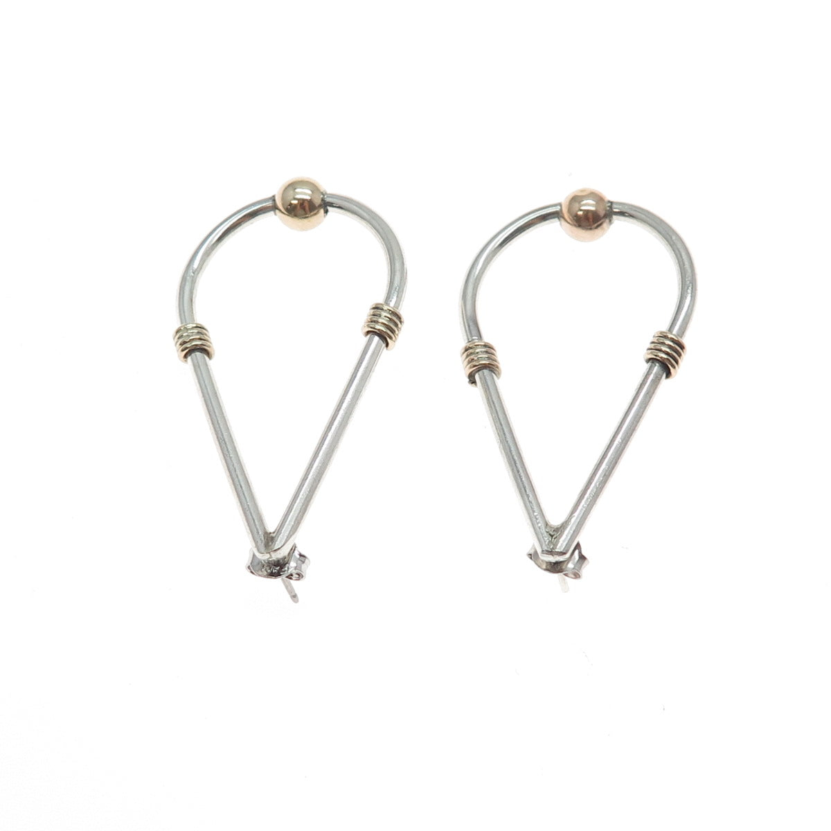 925 Sterling Silver Rose Gold Filled Vintage Modernist Teardrop Dangle Earrings