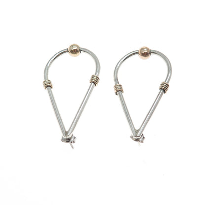 925 Sterling Silver Rose Gold Filled Vintage Modernist Teardrop Dangle Earrings