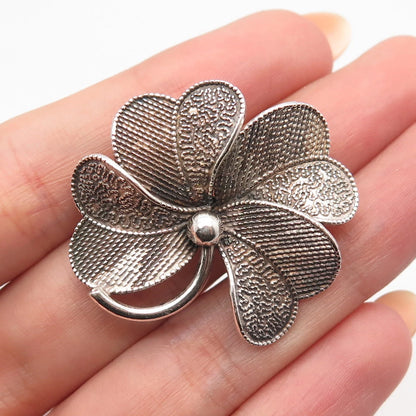 925 Sterling Silver Vintage BEAU Textured Leaf Floral Pin Brooch