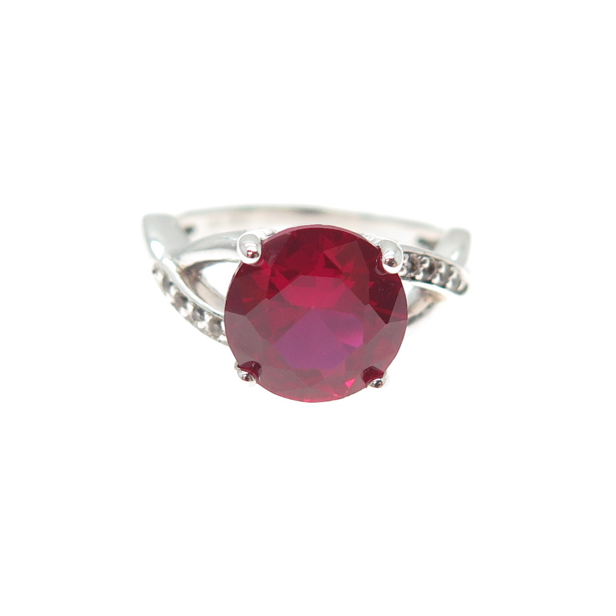 925 Sterling Silver Round-Cut Lab-Created Ruby & White Topaz Ring Size 5