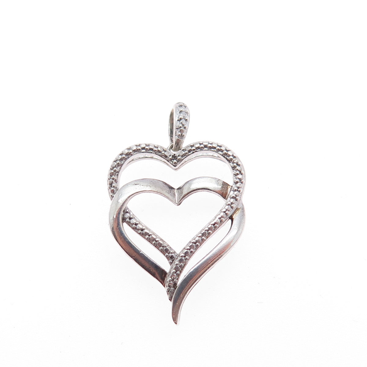 SAI 925 Sterling Silver Real Diamond Accent Double Heart Mini Charm Pendant