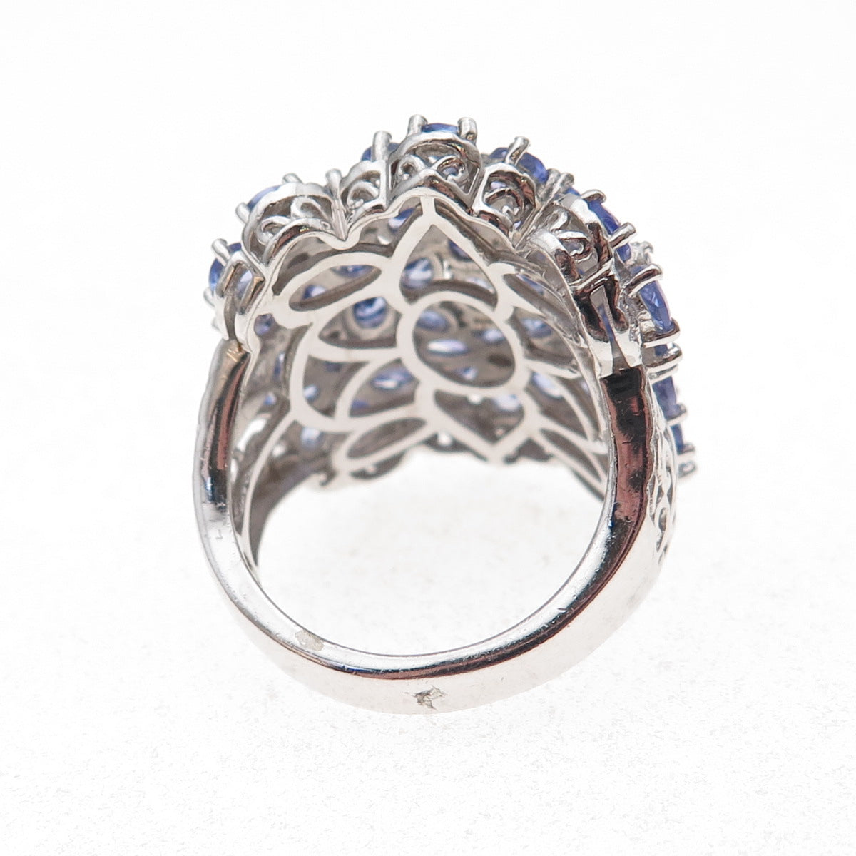 Chuck Clemency 925 Sterling Silver Real Tanzanite Floral Ring Size 8