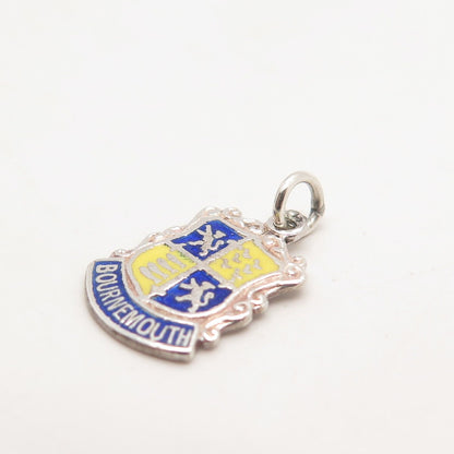 925 Sterling Silver Vintage Enamel "Bournemouth" Coat of Arms Charm Pendant