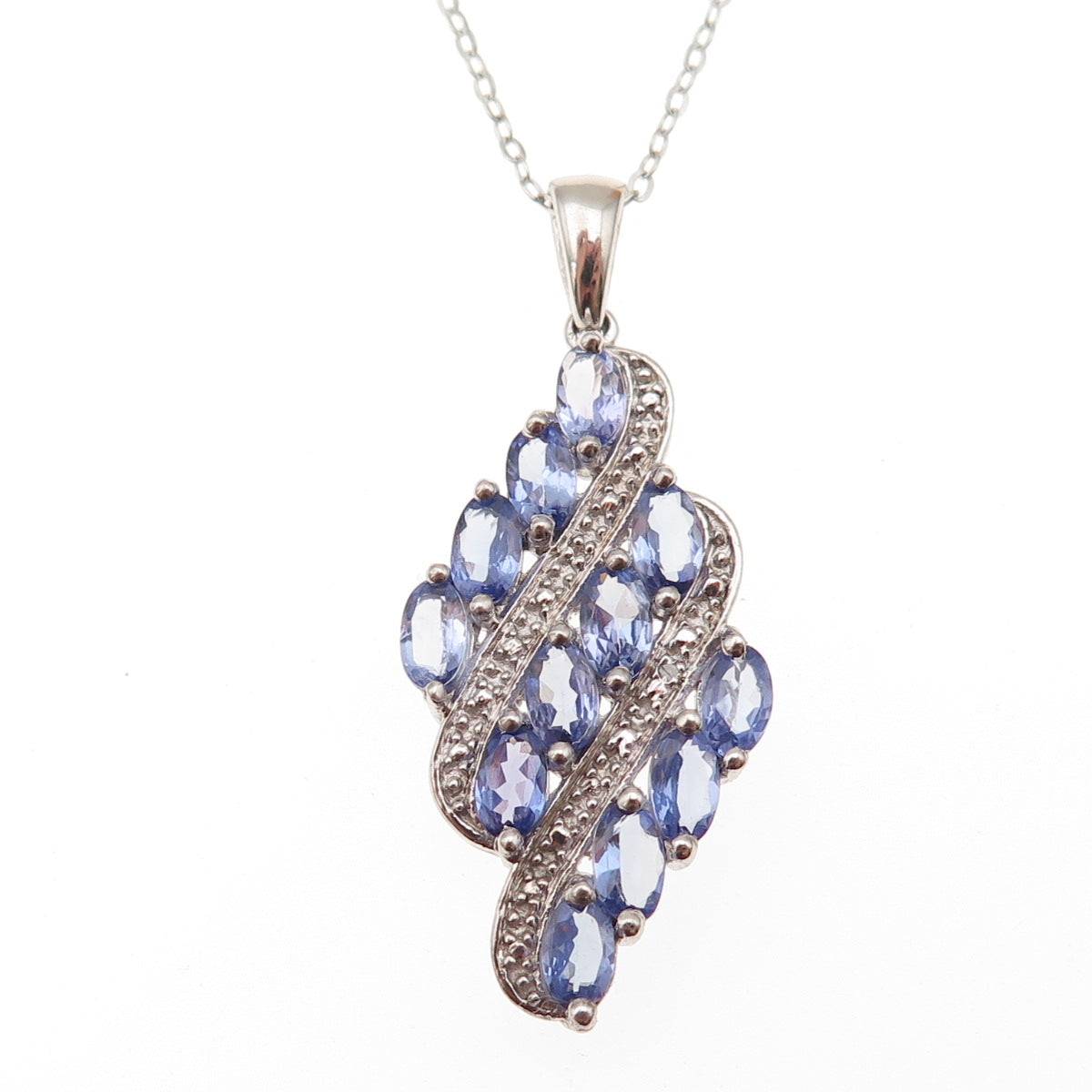 Chuck Clemency 925 Sterling Silver Real Diamond & Tanzanite Chain Necklace 20"