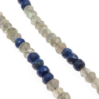 925 Sterling Silver Gold Plated Real Labradorite Lapis & MOP Beaded Necklace 18"