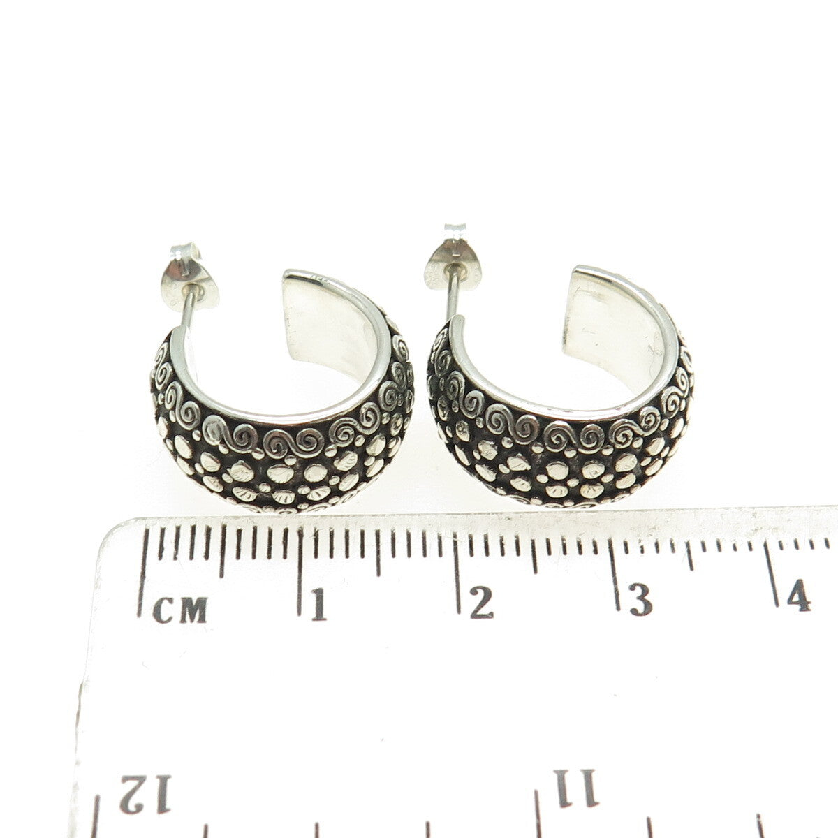 JGD JANICE GIRARDI 925 Sterling Silver Vintage Swirl Hoop Oxidized Earrings