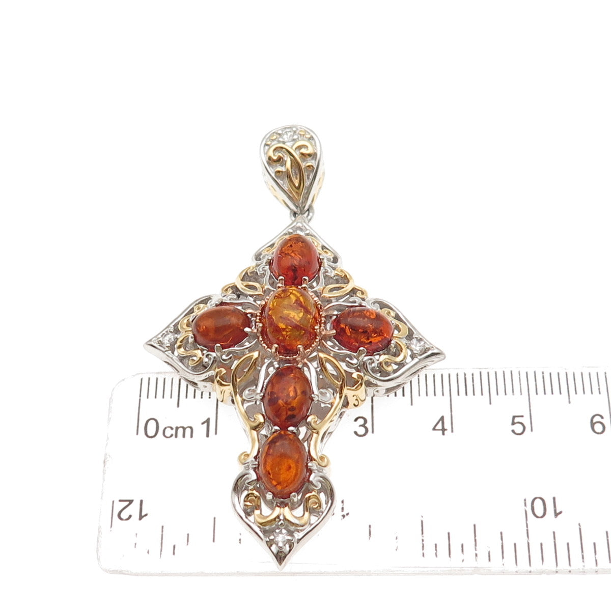 Michael Valitutti Gems En Vogue 925 Sterling 2-Tone Amber & Topaz Cross Pendant