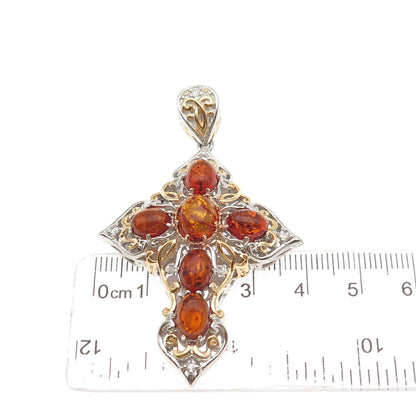 Michael Valitutti Gems En Vogue 925 Sterling 2-Tone Amber & Topaz Cross Pendant