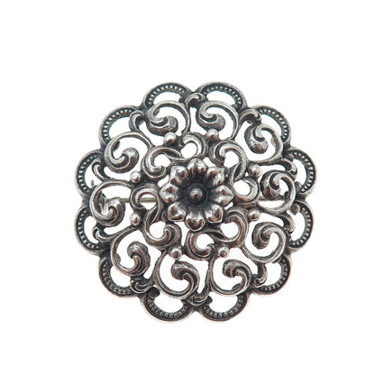 800 Silver Antique European Flower Swirl Oxidized Pin Brooch