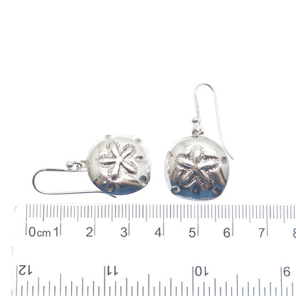 SX SALLY C 925 Sterling Silver Vintage Sand Dollar Oxidized Dangle Earrings
