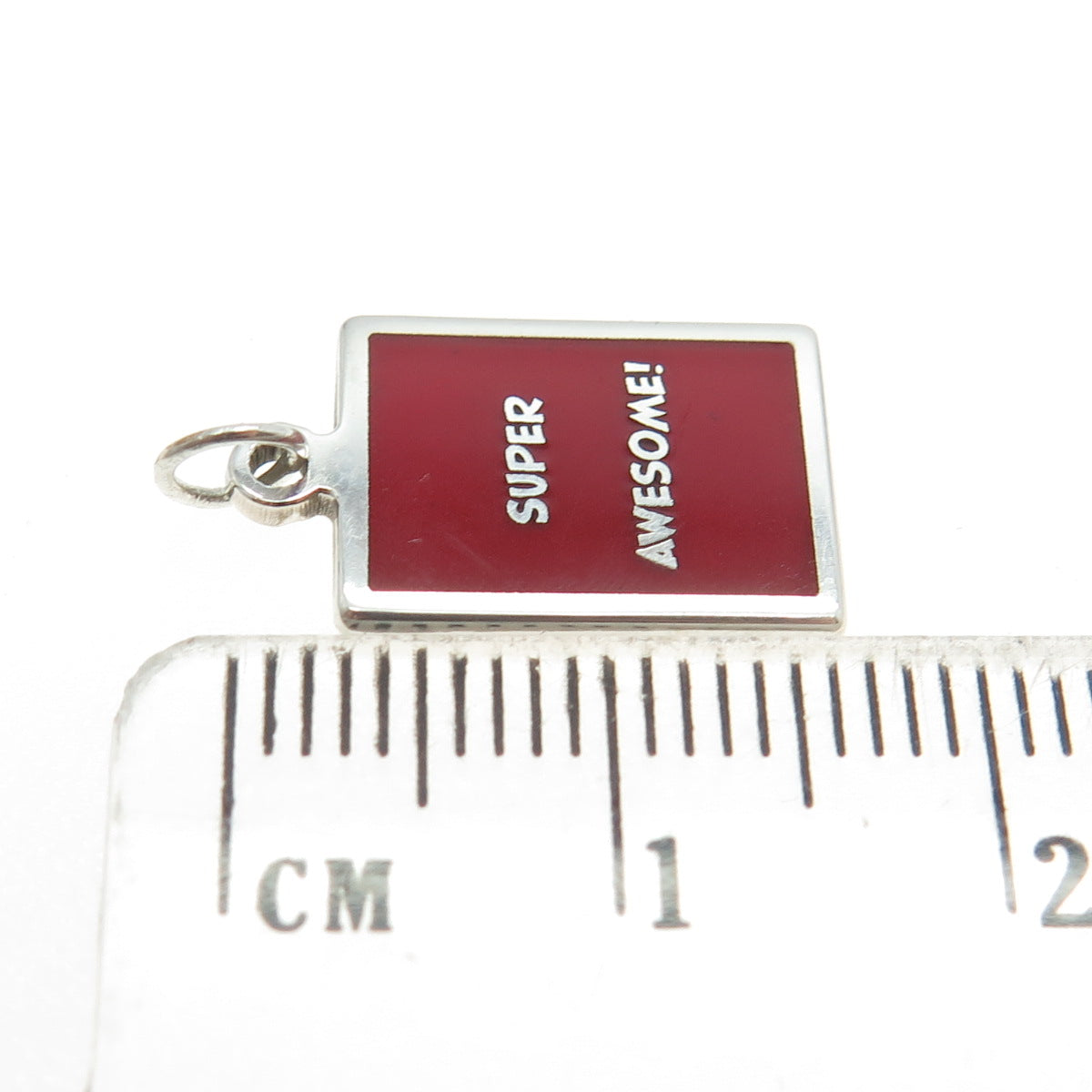 925 Sterling Silver Red Enamel "Super Awesome!" Minimalist Charm Pendant