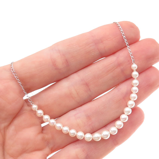 925 Sterling Silver Vintage Real Pearl Curb Chain Necklace 18"