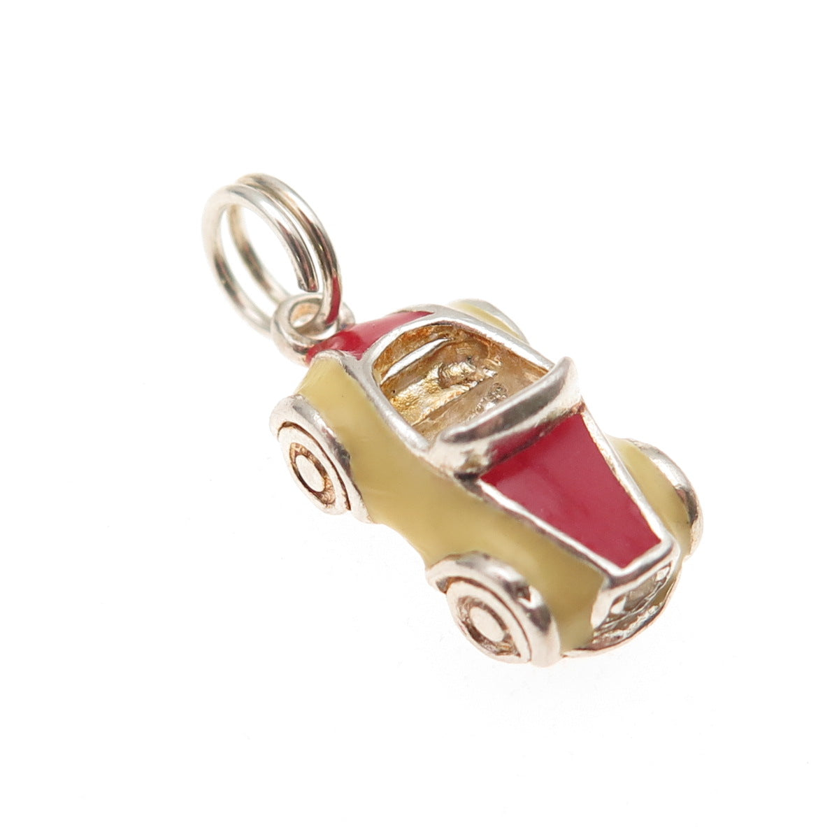 925 Sterling Silver Vintage Enamel Sport Car 3D Charm Pendant
